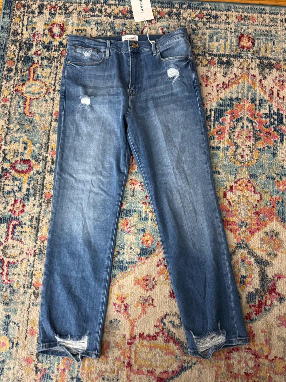 Frame Denim Blue Distressed Boyfriend Jeans